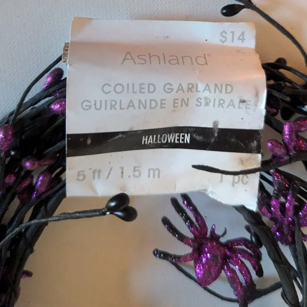 NWT Goth Spider Garland Halloween Decoration Purple Black Floral Ashland Decor